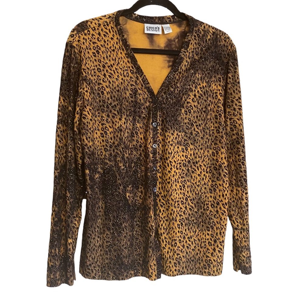 Leopard animal print  with  Sparkle  Print Top  Button Down